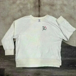 PINK Victoria’s Secret Pink Script Logo LARGE Sherpa Crew Sweatshirt Pullover VS